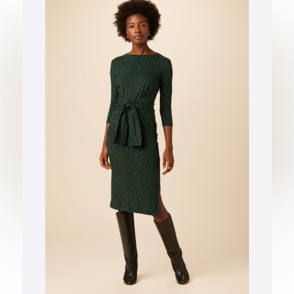 Amour Vert Green and Black Printed Midi Dress 3/4 Sleeve Knit Dress with Slit 3X